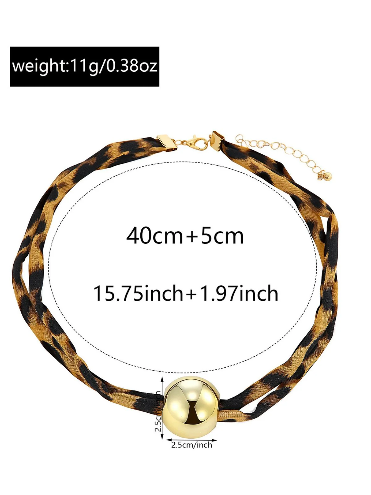Leopard Print Cord Gold Ball Pendant Necklace - Image 2