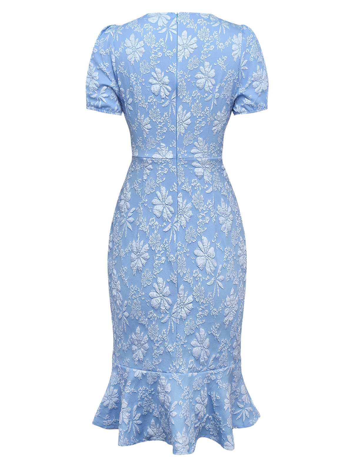 Light Blue 1930s Daisy Puff Sleeve Dress - Image 2