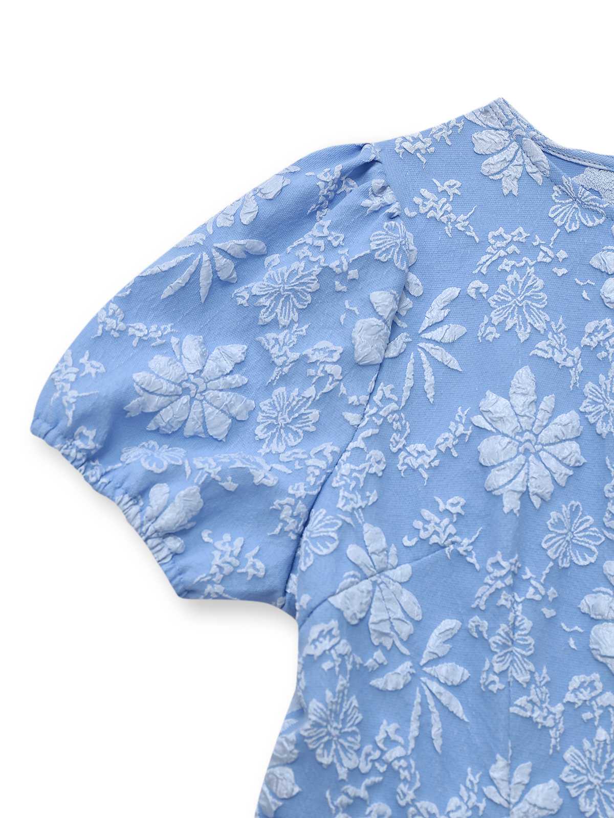 Light Blue 1930s Daisy Puff Sleeve Dress - Image 4