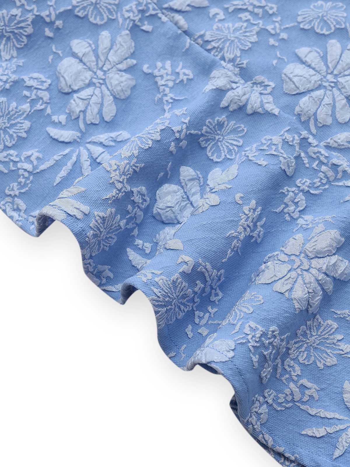 Light Blue 1930s Daisy Puff Sleeve Dress - Image 5