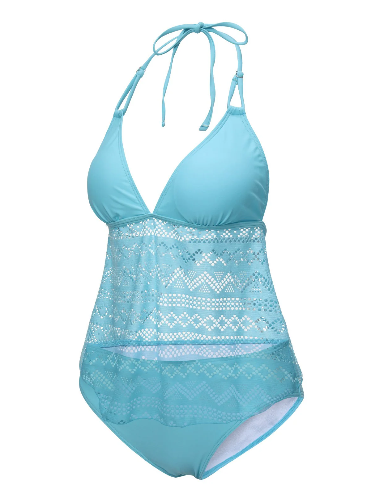 Light Blue 1930s Lace Hollow Halter Swimsuit - Image 2