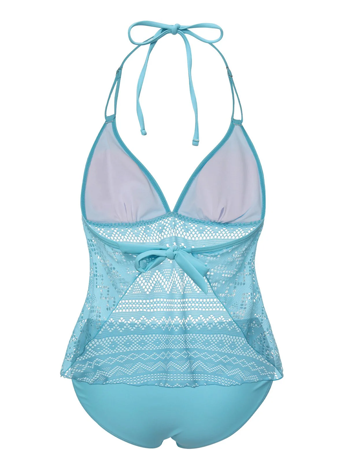 Light Blue 1930s Lace Hollow Halter Swimsuit - Image 3