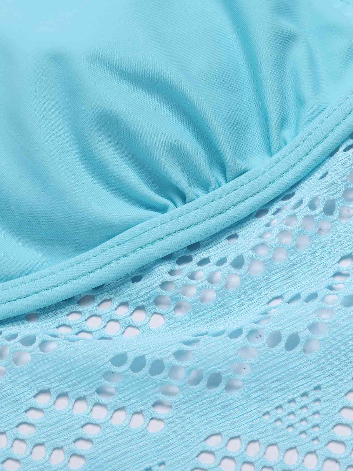 Light Blue 1930s Lace Hollow Halter Swimsuit - Image 4