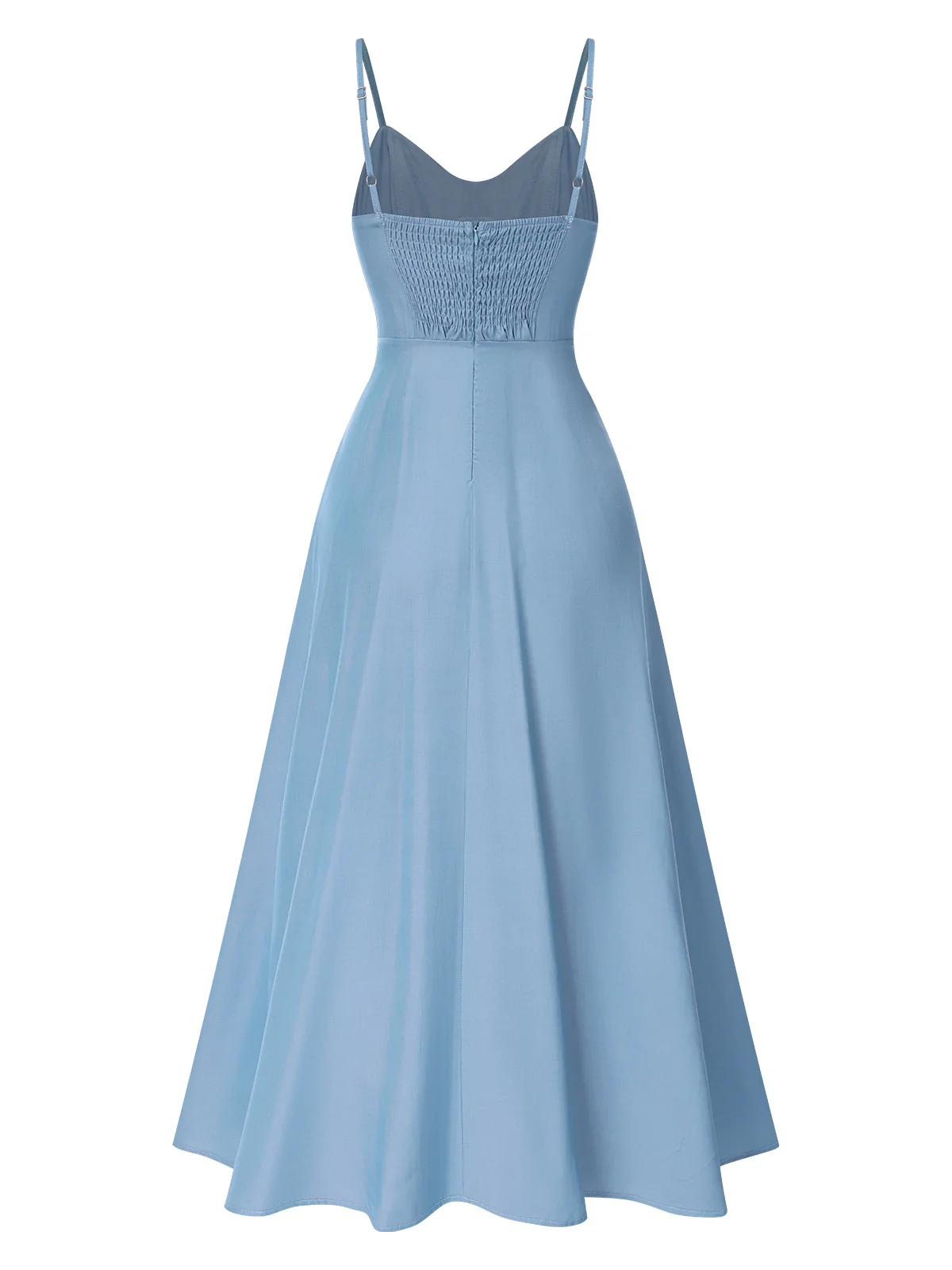 Light Blue 1930s Solid Straps Cotton Dress - Image 3