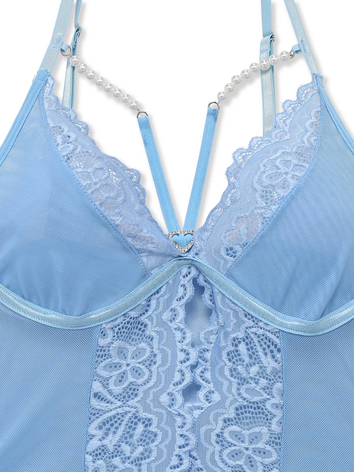 Light Blue 1930s Strap Lace Heart Nightgown - Image 5