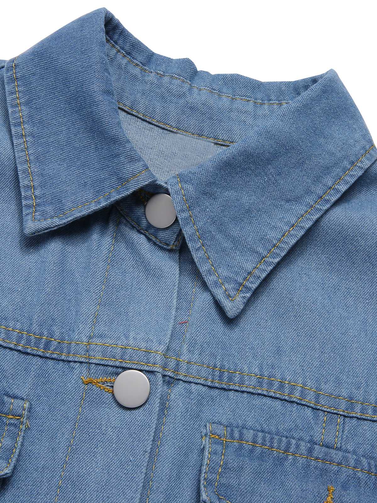 Light Blue 1940s Lapel Denim Belted Dress - Image 4