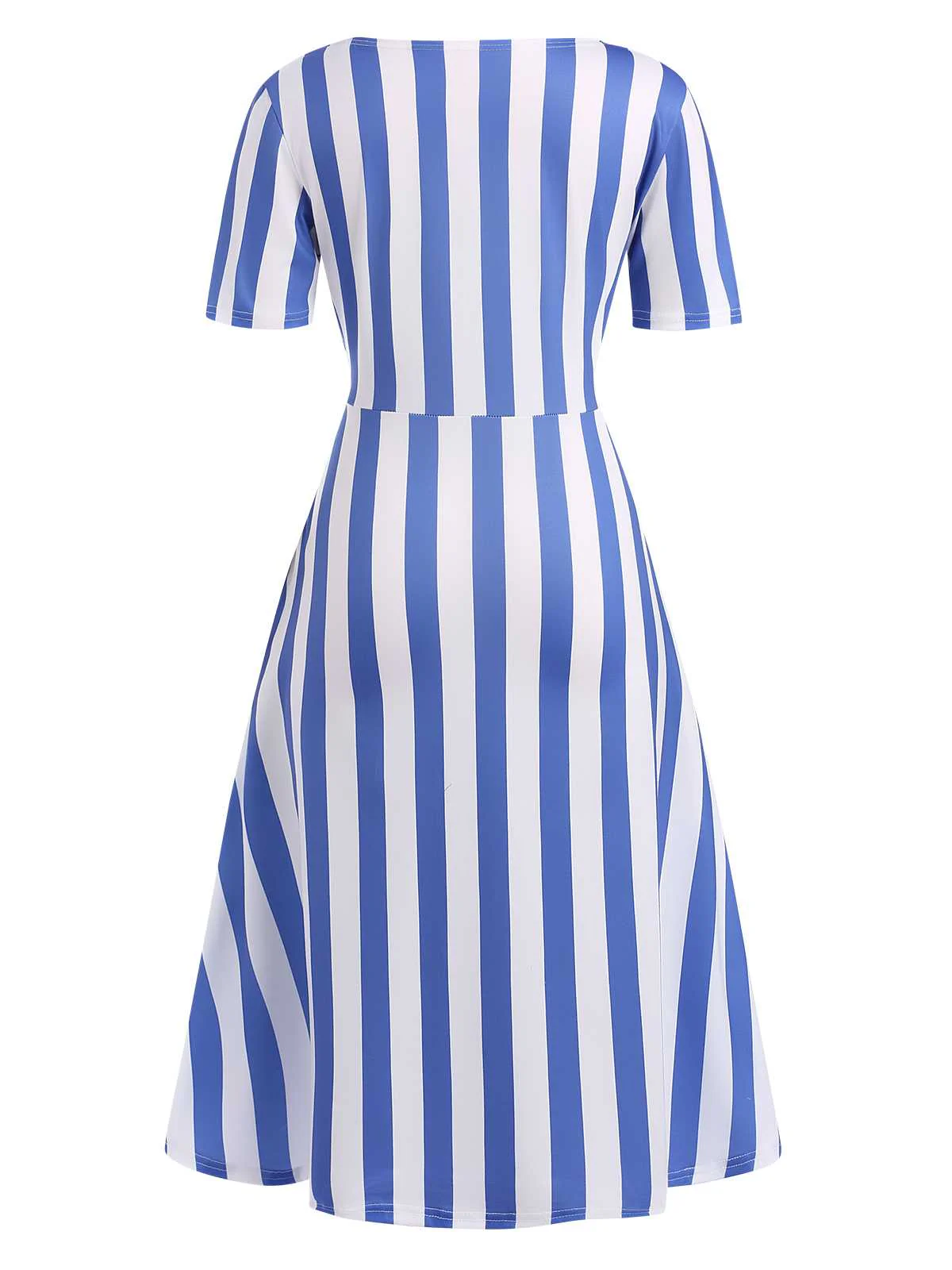 Light Blue 1940s Nautical Striped Belted Dress - Image 2