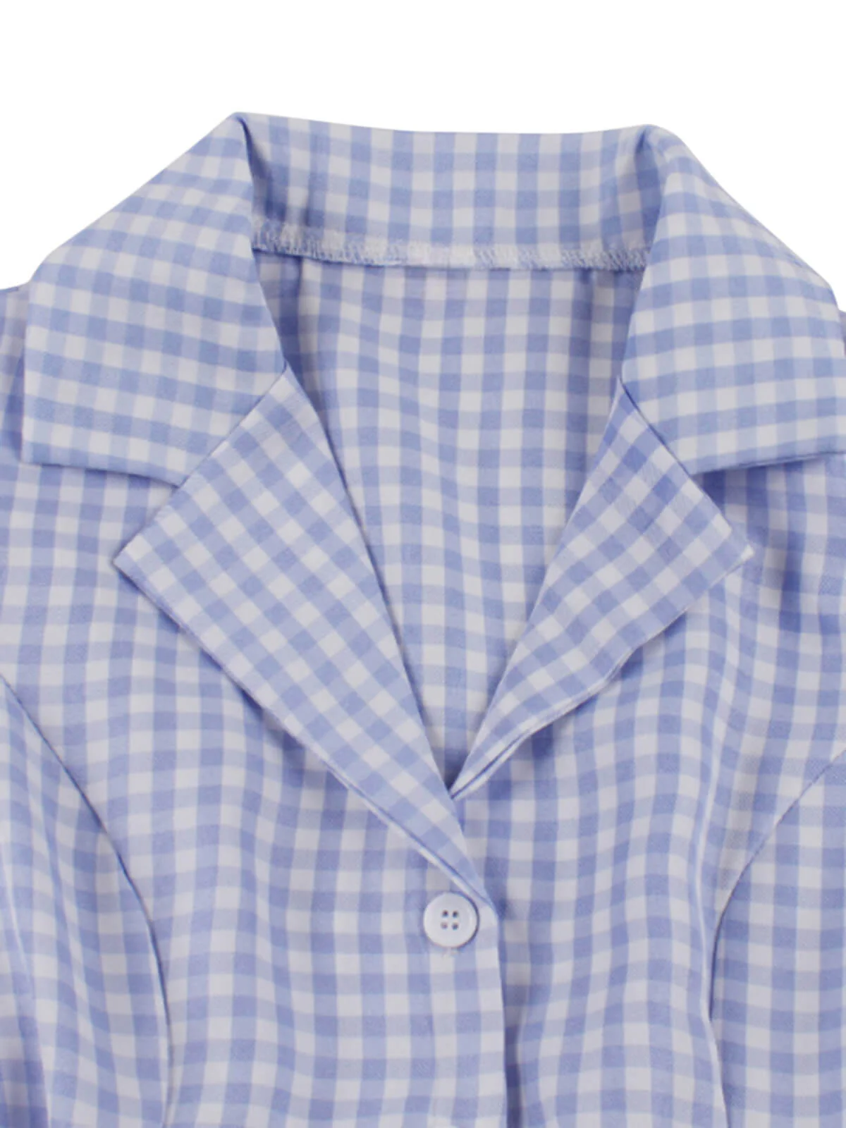 Light Blue 1940s Plaid Lapel Sleeveless Dress - Image 4