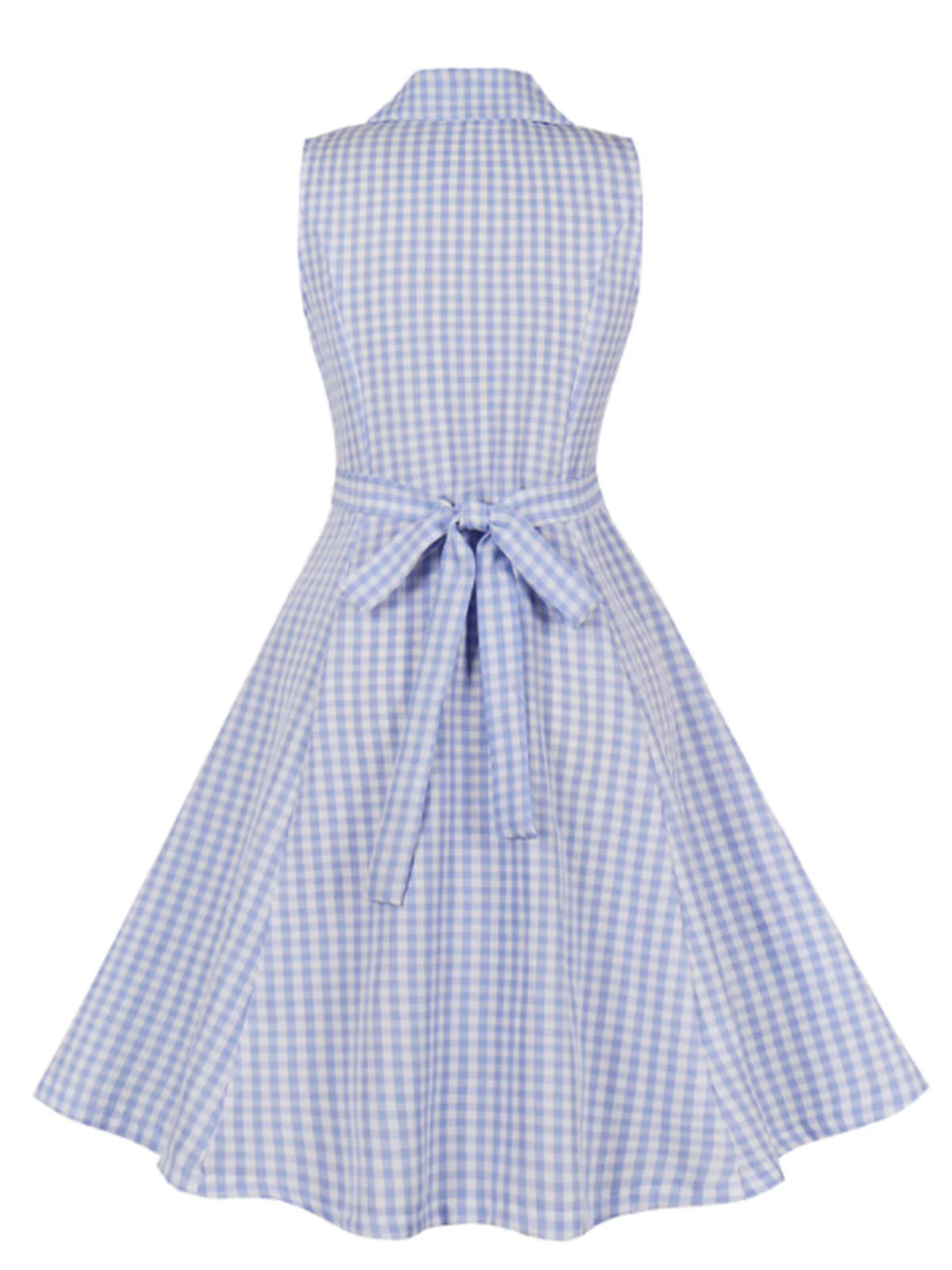 Light Blue 1940s Plaid Lapel Sleeveless Dress - Image 5
