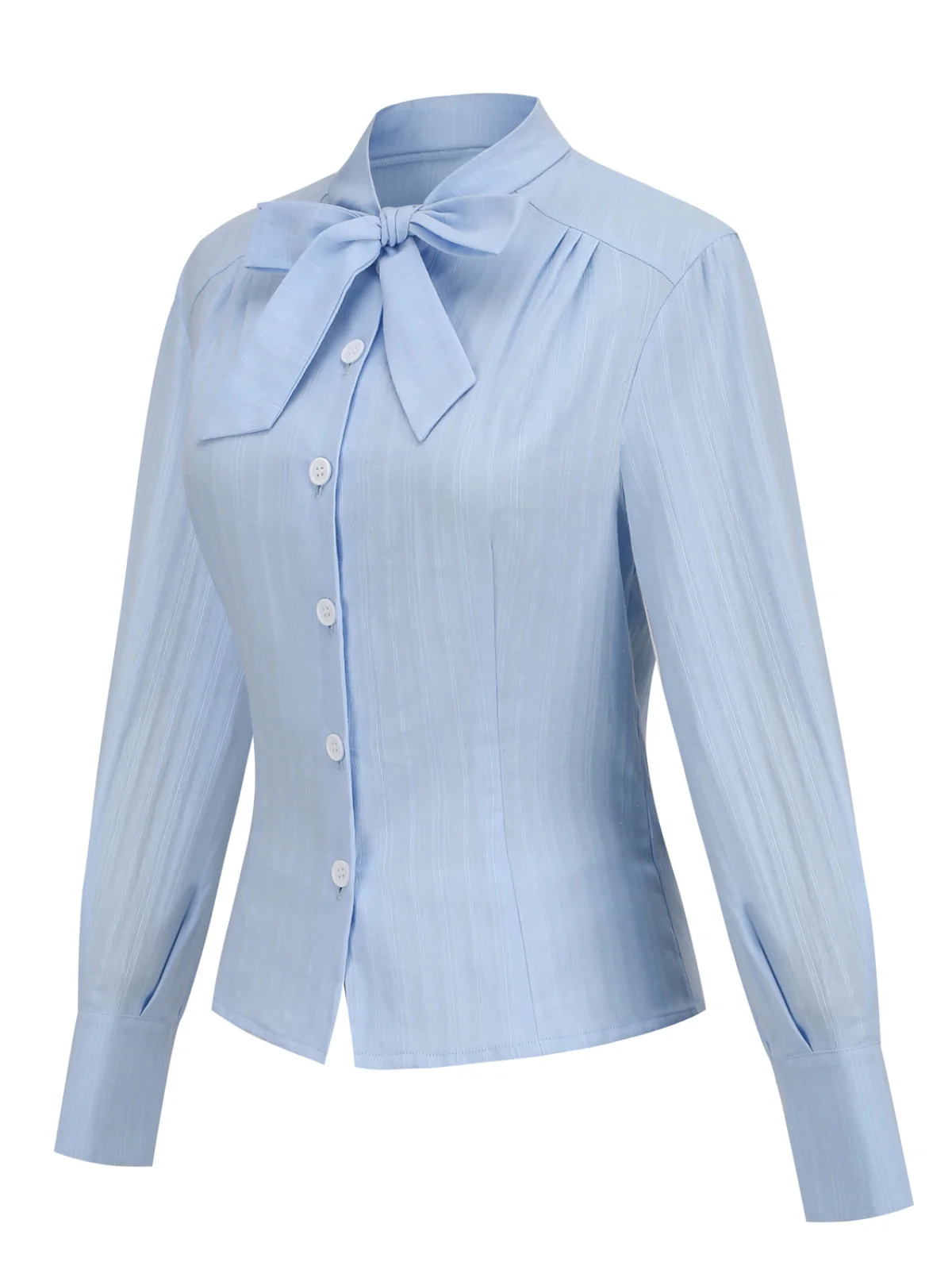 Light Blue 1950s Bow Collar Blouse - Image 2