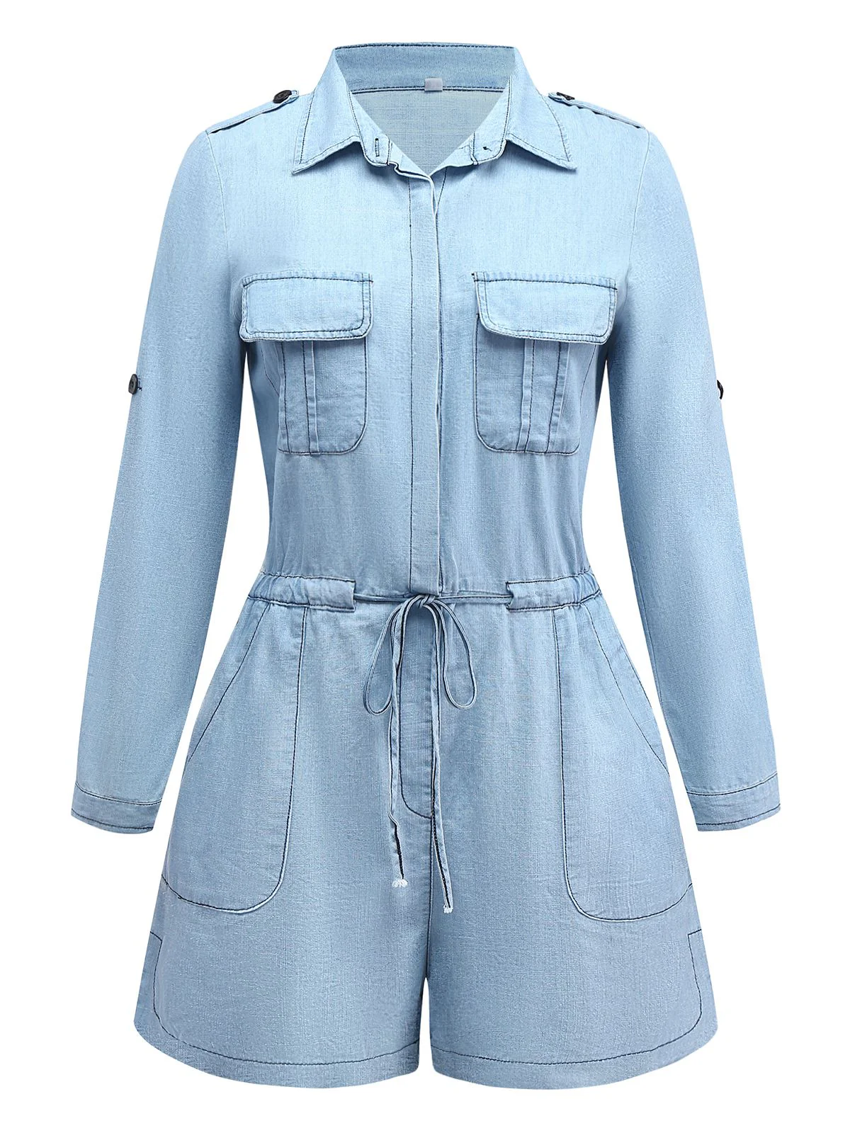 Light Blue 1950s Denim Button Lapel Romper - Image 14