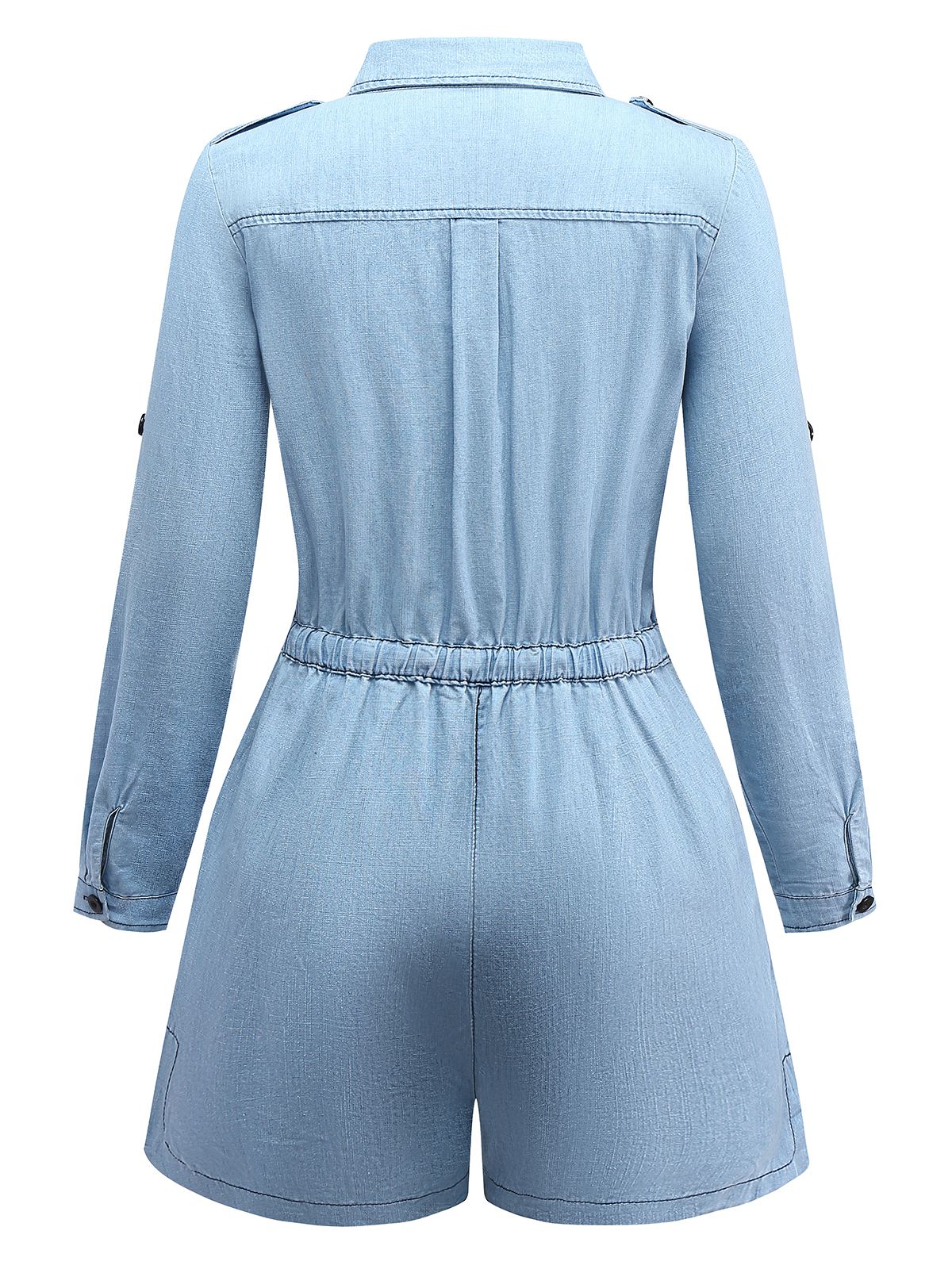 Light Blue 1950s Denim Button Lapel Romper - Image 3