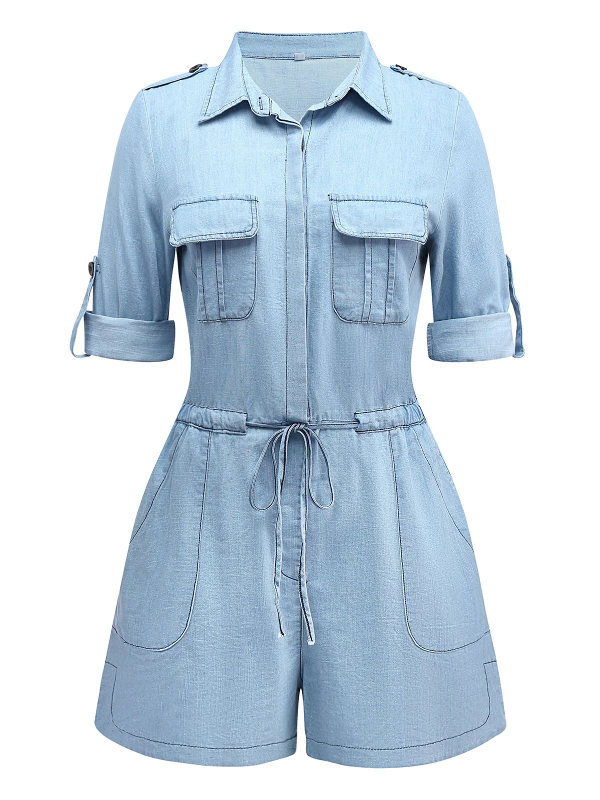 Light Blue 1950s Denim Button Lapel Romper - Image 7