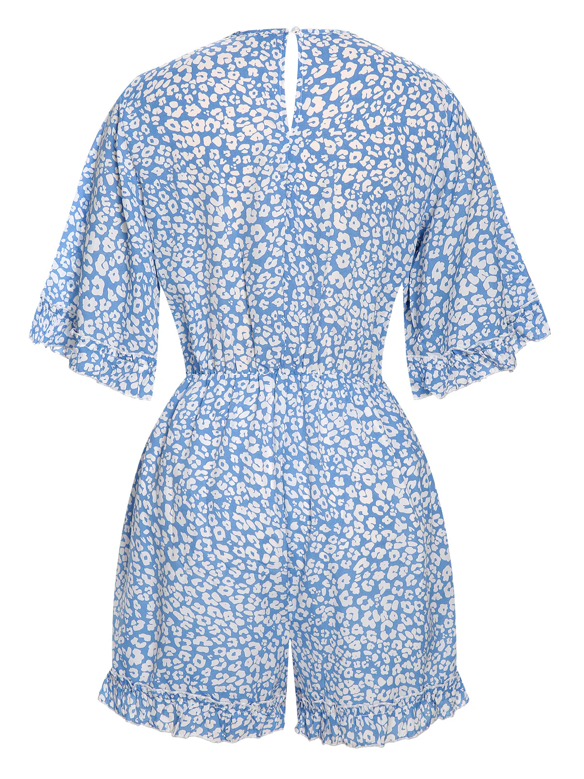 Light Blue 1950s Leopard V-Neck Flounce Sleeve Romper - Image 2