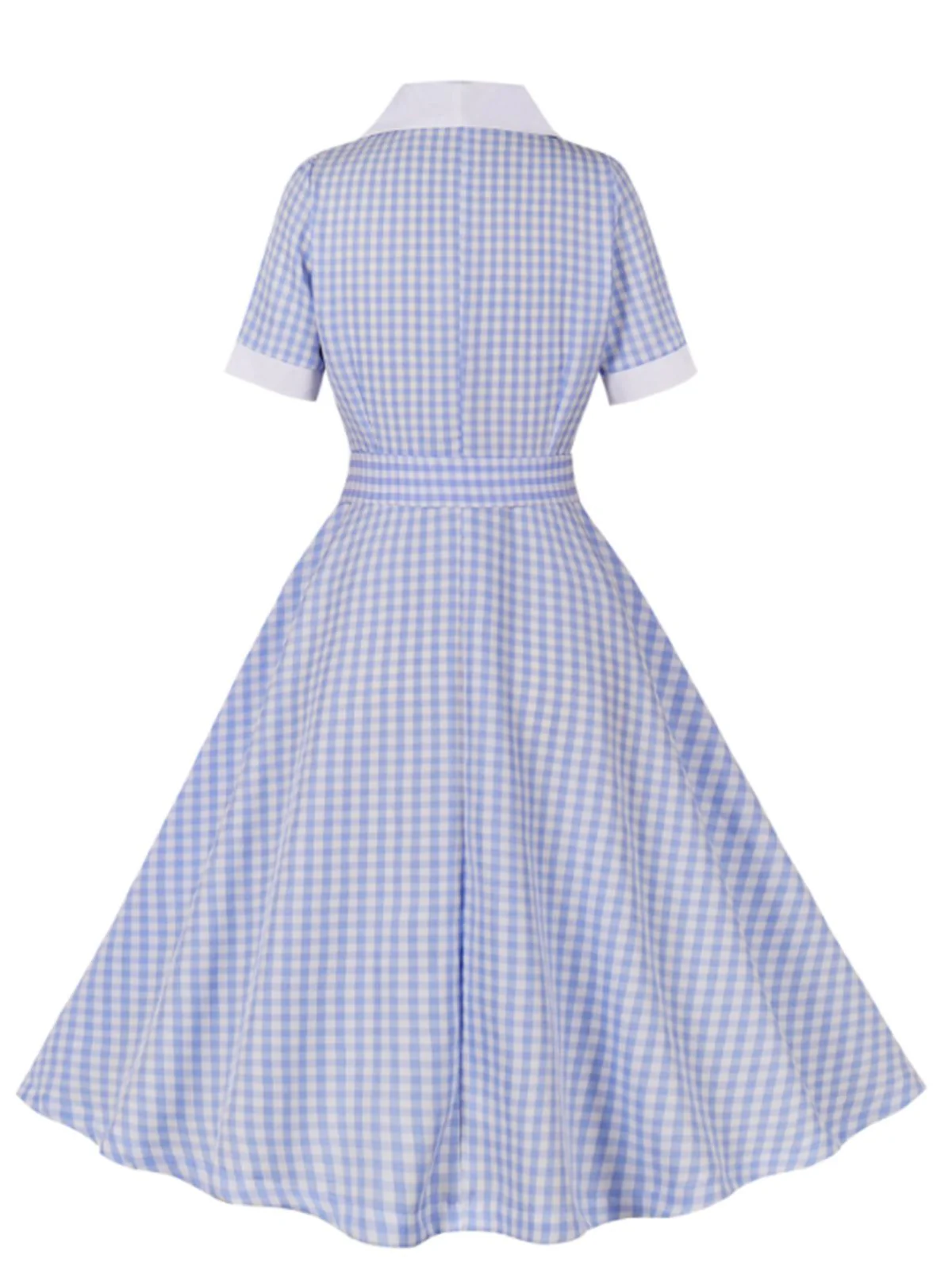 Light Blue 1950s Plaid Belt Lapel Dress - Image 2