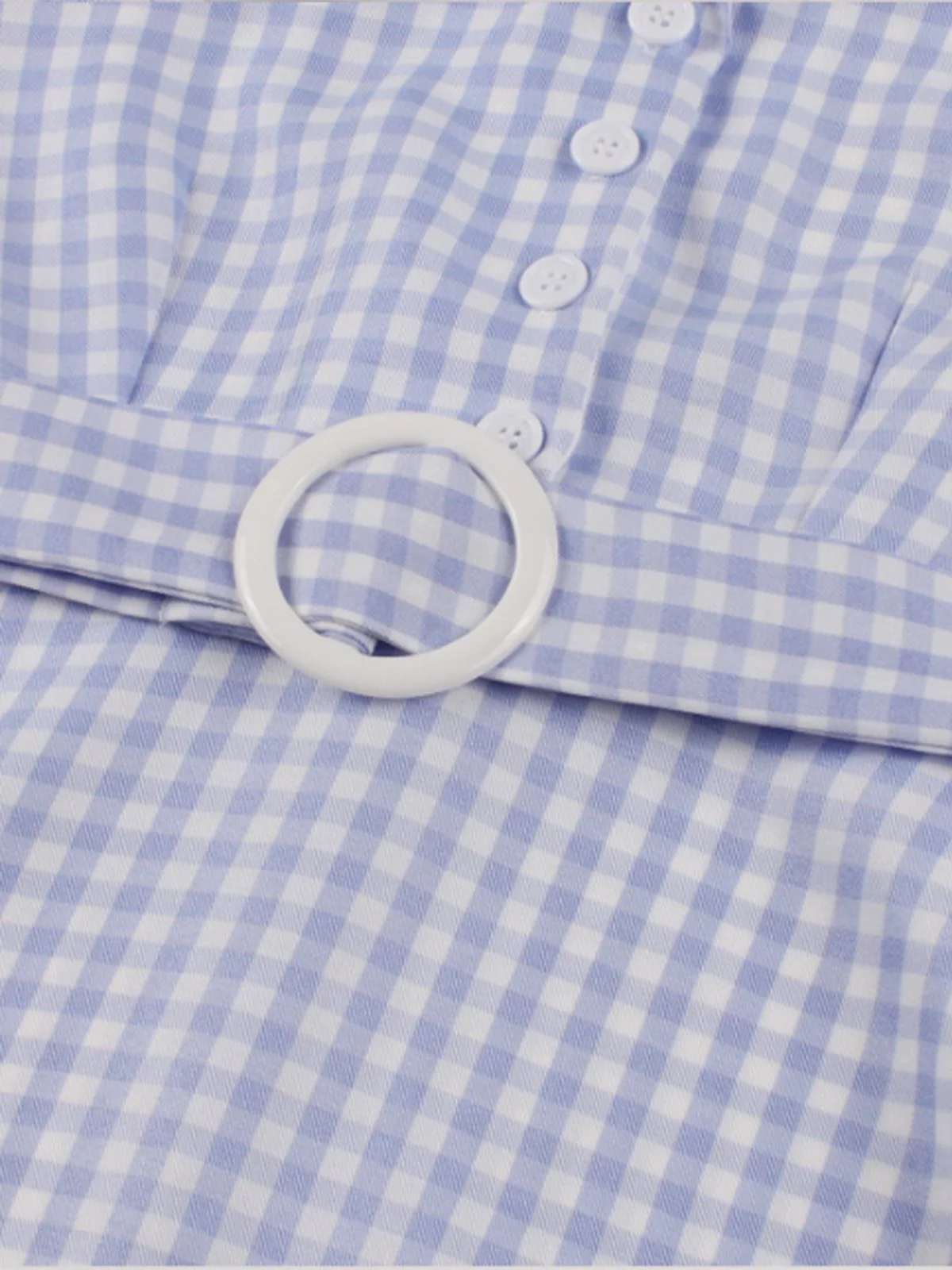 Light Blue 1950s Plaid Belt Lapel Dress - Image 5