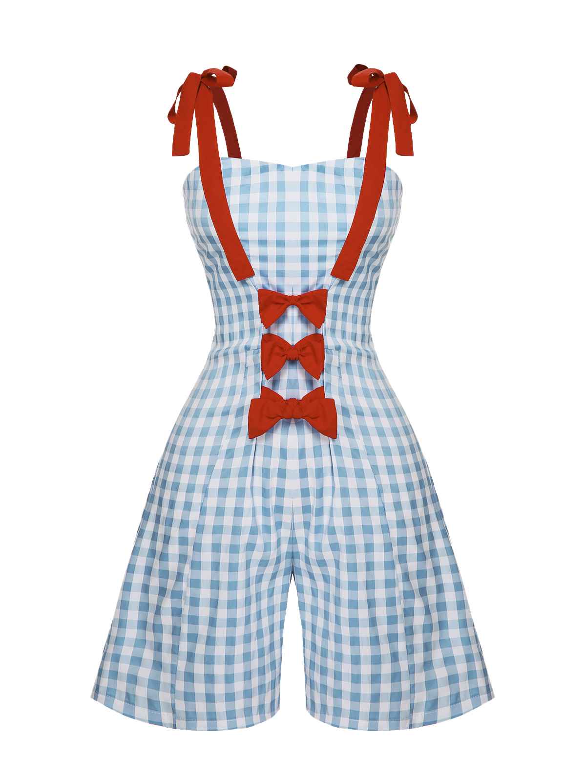 Light Blue 1950s Plaid Camisole Romper - Image 2