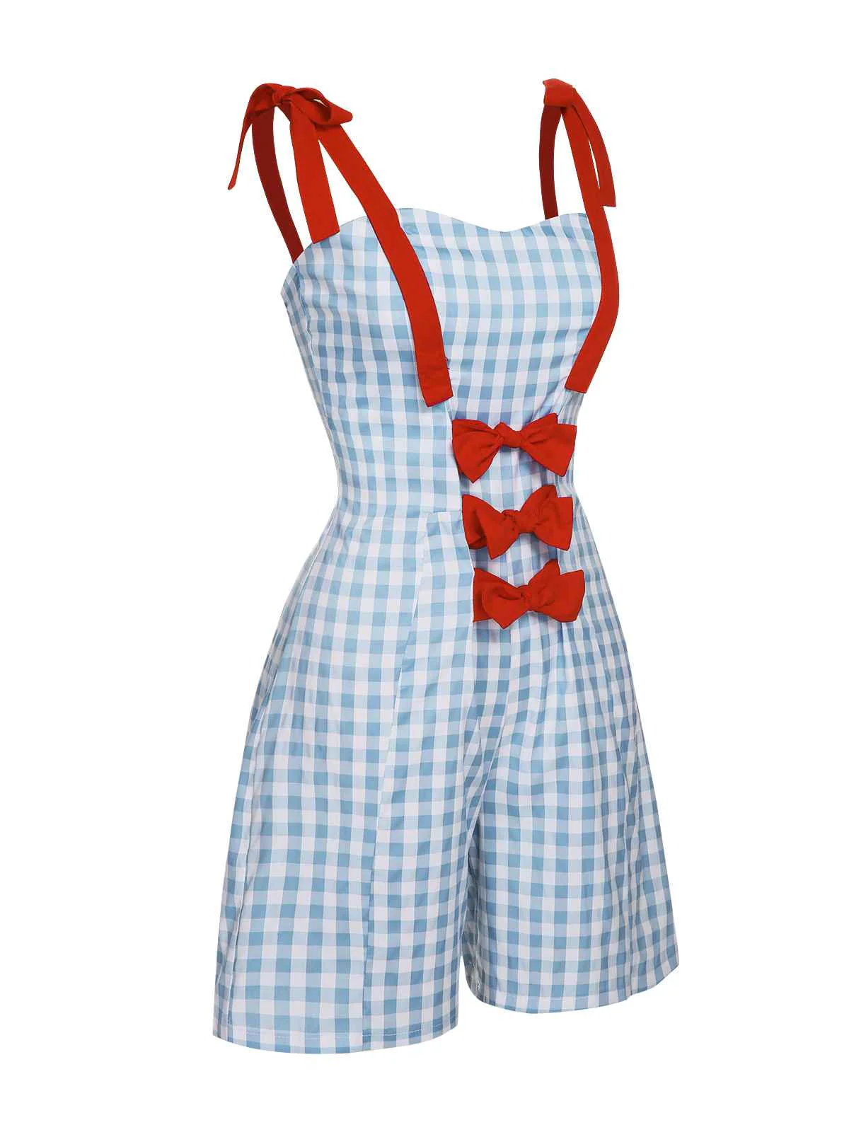 Light Blue 1950s Plaid Camisole Romper - Image 3