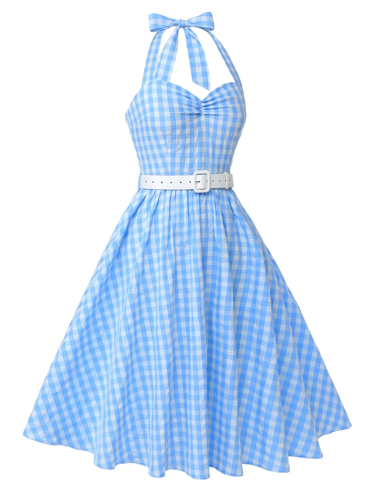 [Pre-Sale] Light Blue 1950s Plaid Halter Swing Dress - Image 3