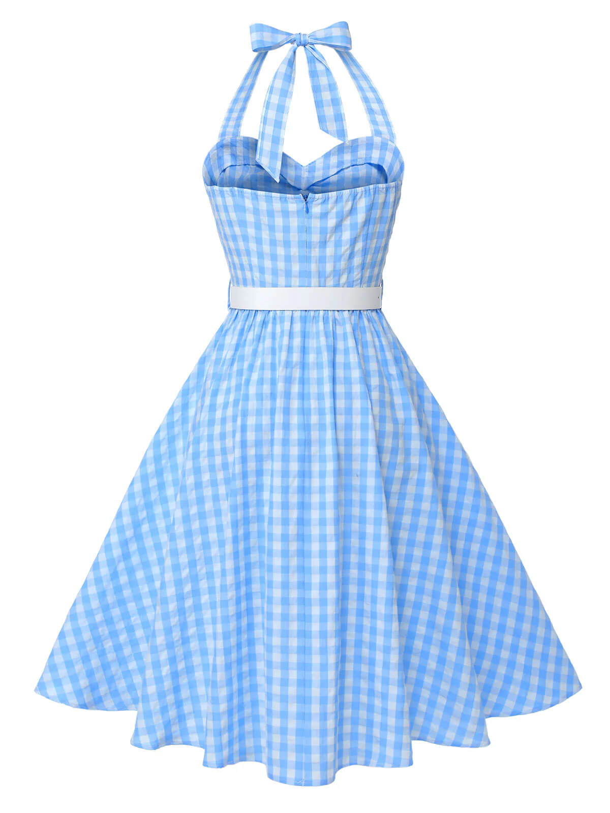 [Pre-Sale] Light Blue 1950s Plaid Halter Swing Dress - Image 4