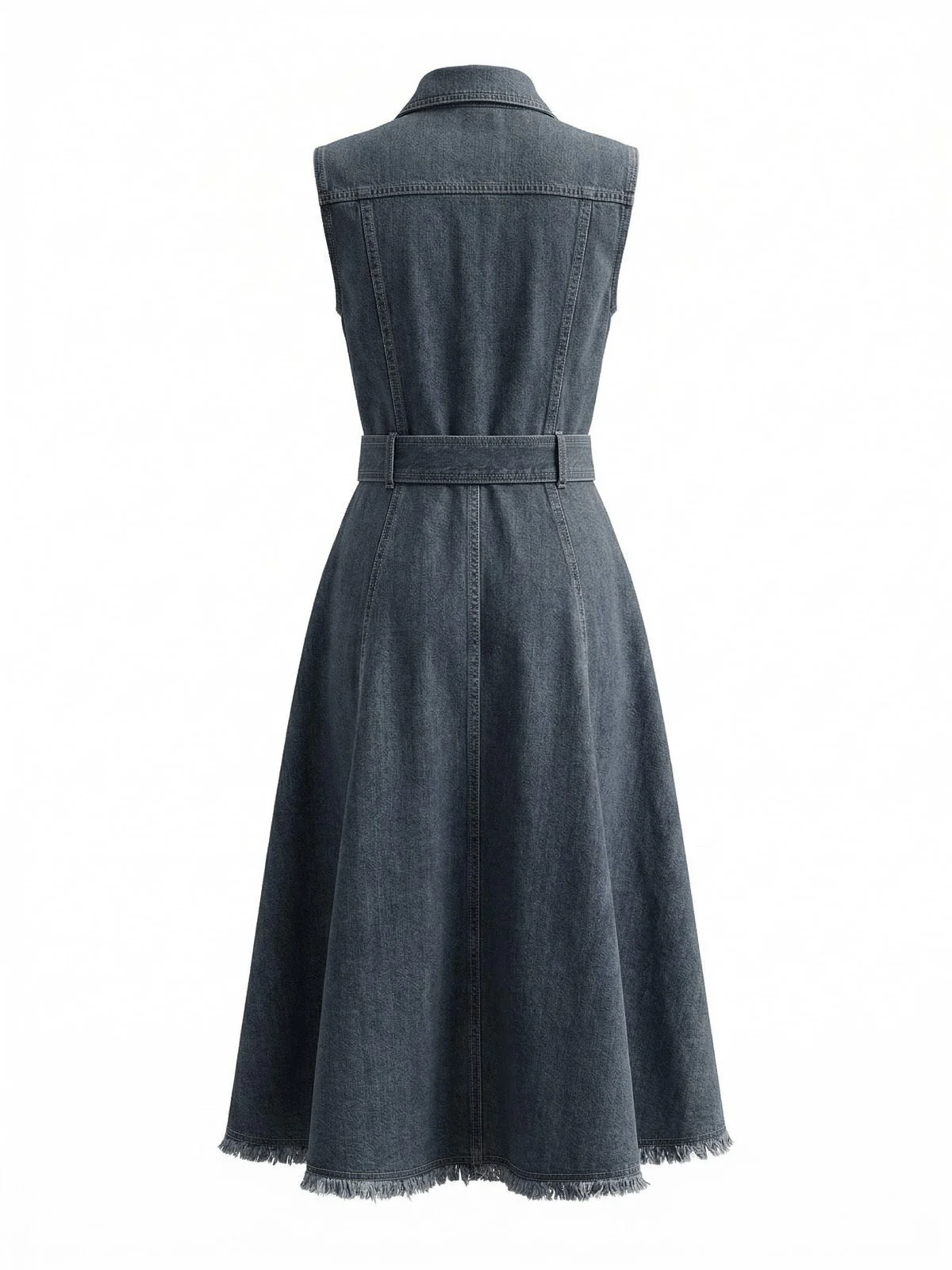 Light Blue 1950s Sleeveless High-Low Hem Denim Dress - Image 3