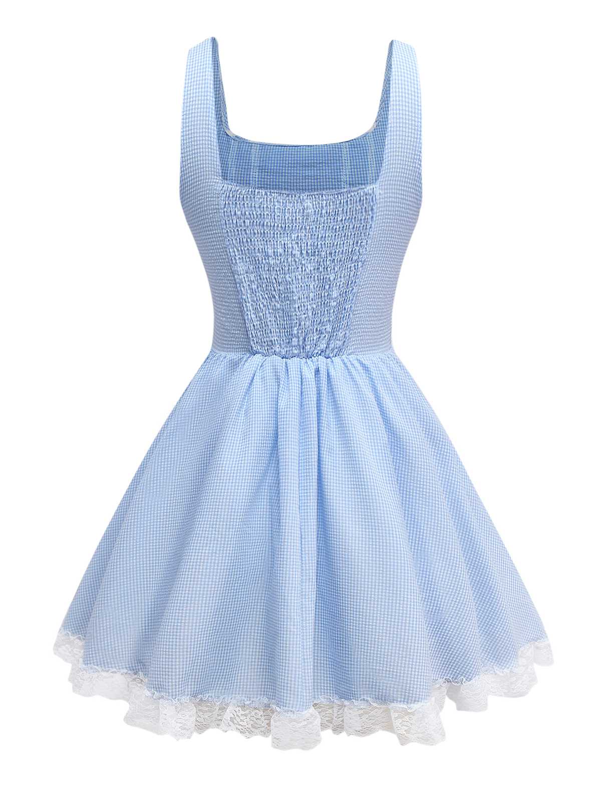 Light Blue 1950s Slip Gingham Lace Dress - Image 2