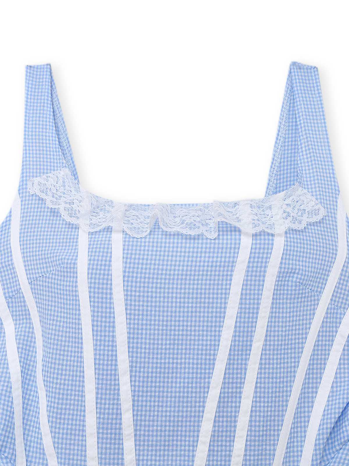 Light Blue 1950s Slip Gingham Lace Dress - Image 3