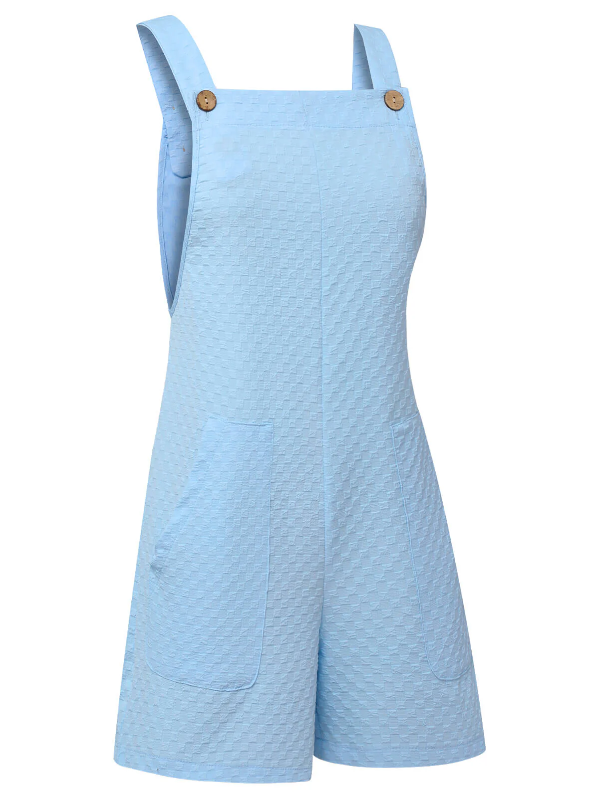 Light Blue 1950s Solid Checkerboard Textured Romper - Image 2