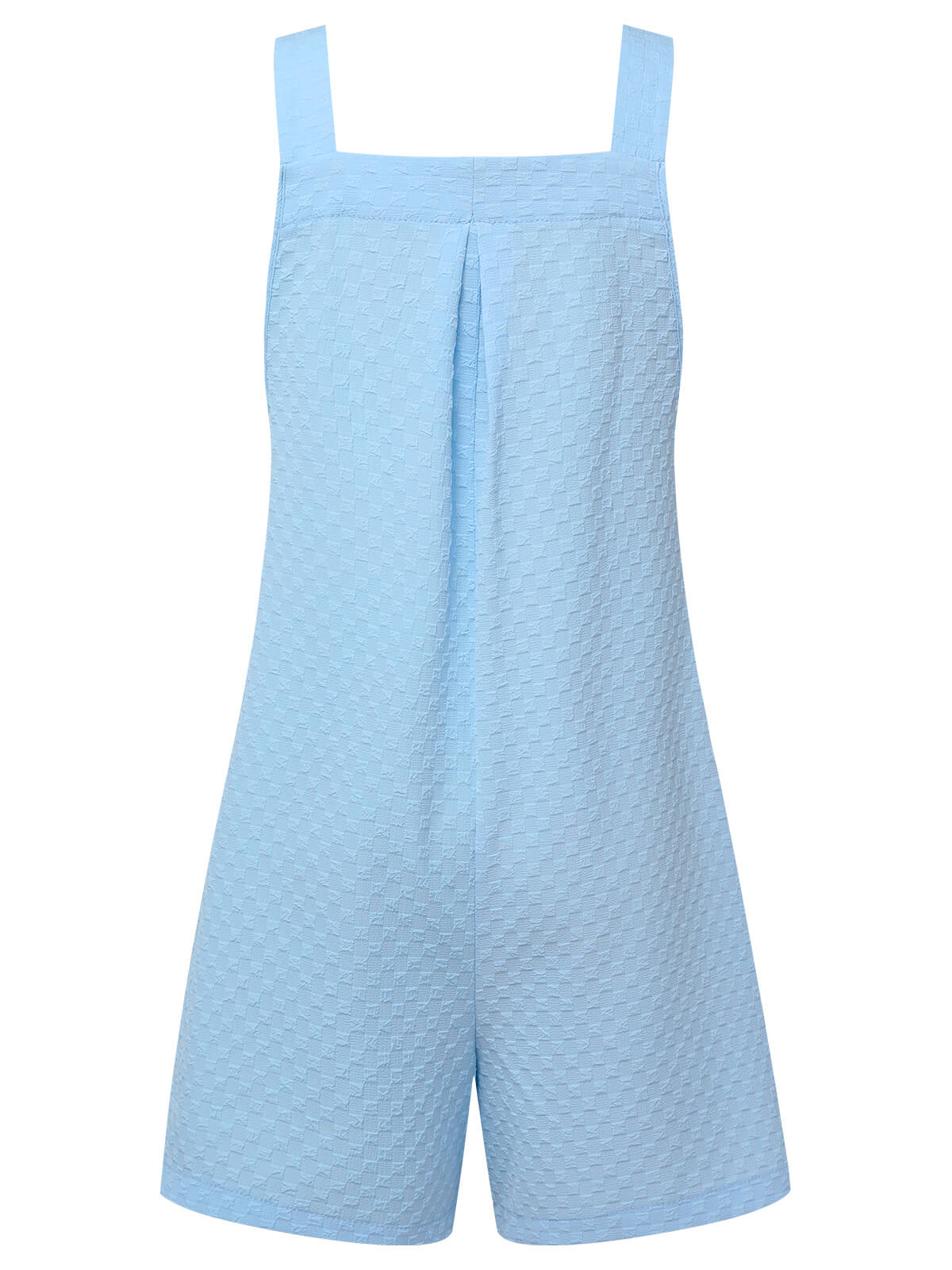 Light Blue 1950s Solid Checkerboard Textured Romper - Image 3