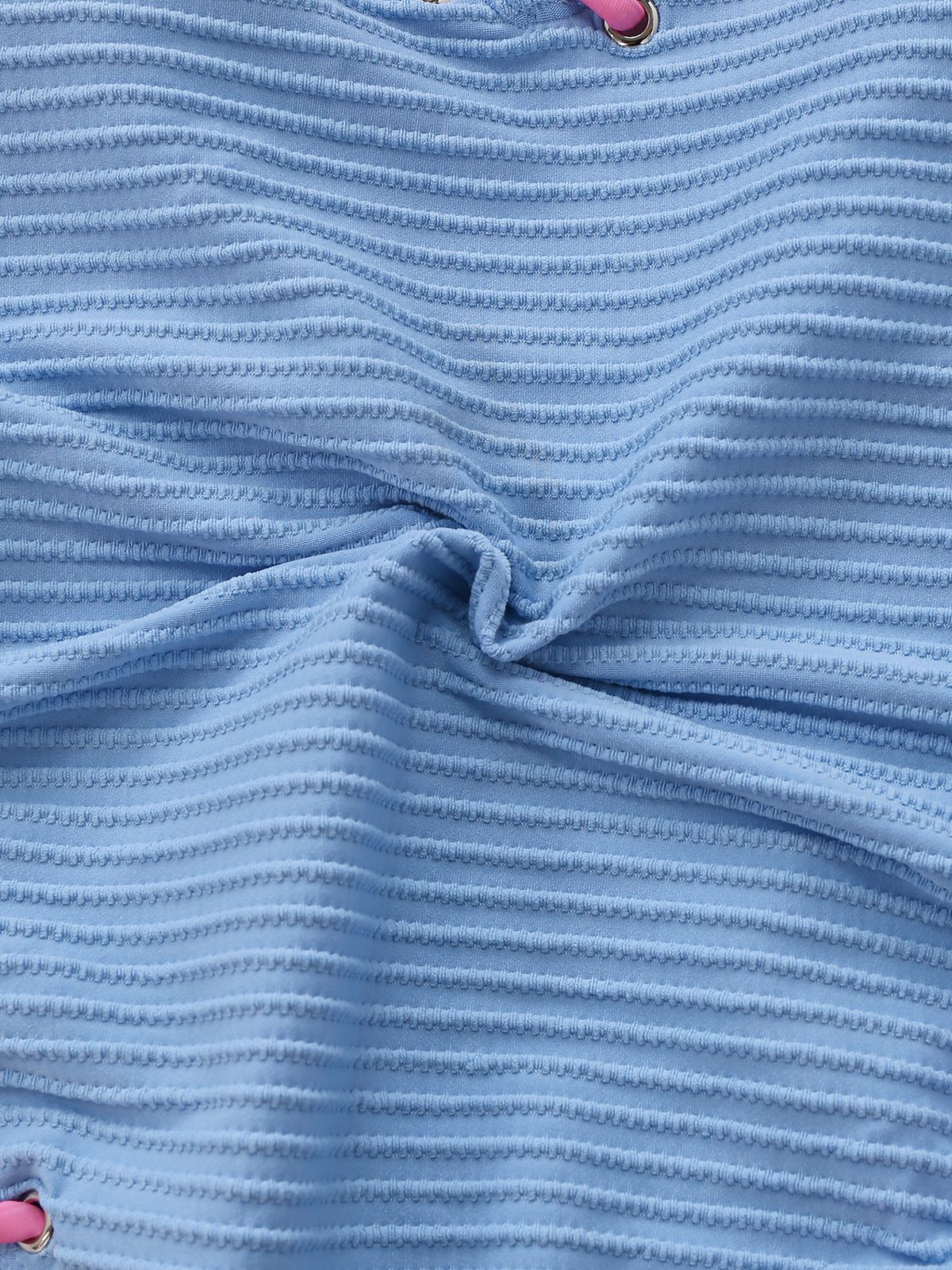 Light Blue 1950s Stripe Lace-Up Ruched One-Piece Swimsuit - Image 6