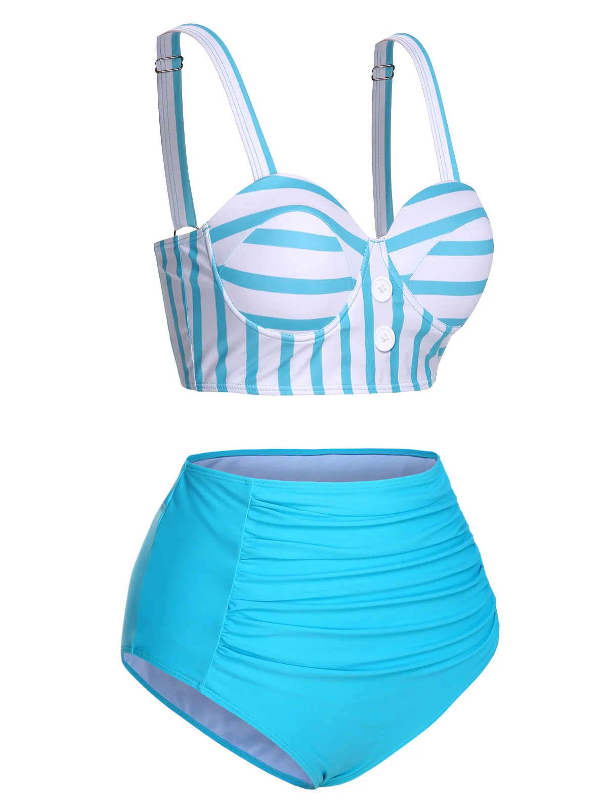 Light Blue 1950s Stripe Strap Swimsuit - Image 3