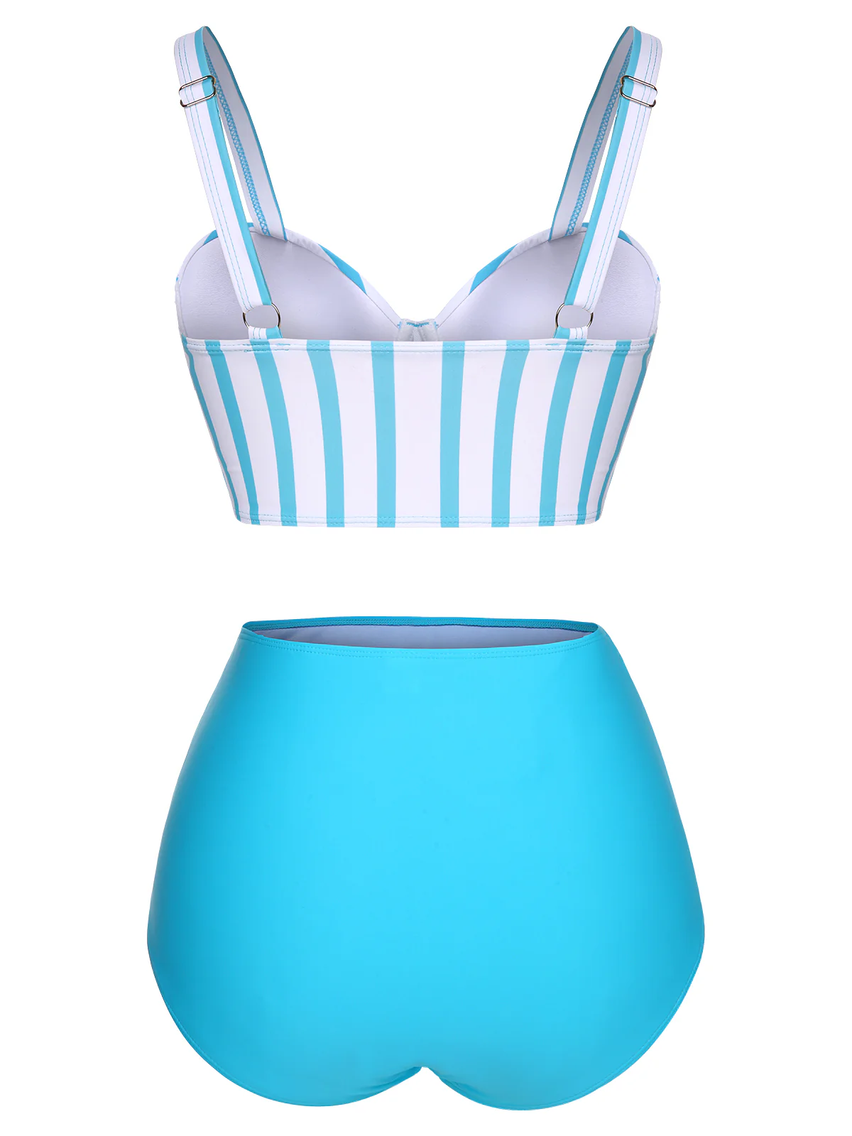 Light Blue 1950s Stripe Strap Swimsuit - Image 4
