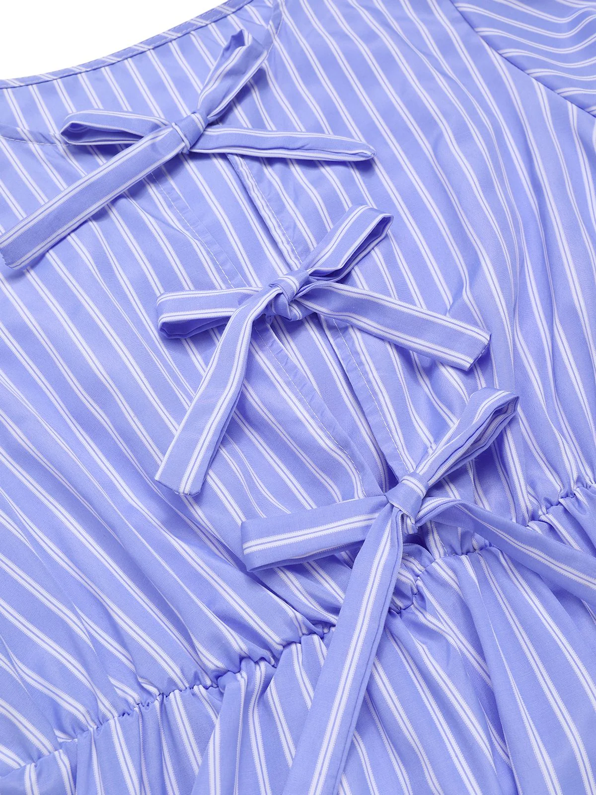 Light Blue 1950s Striped Bow Lace-Up Dress - Image 3