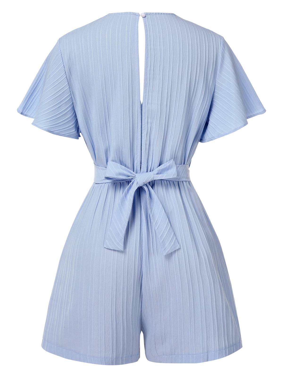 Light Blue 1950s Textured Flare Sleeve Romper - Image 2