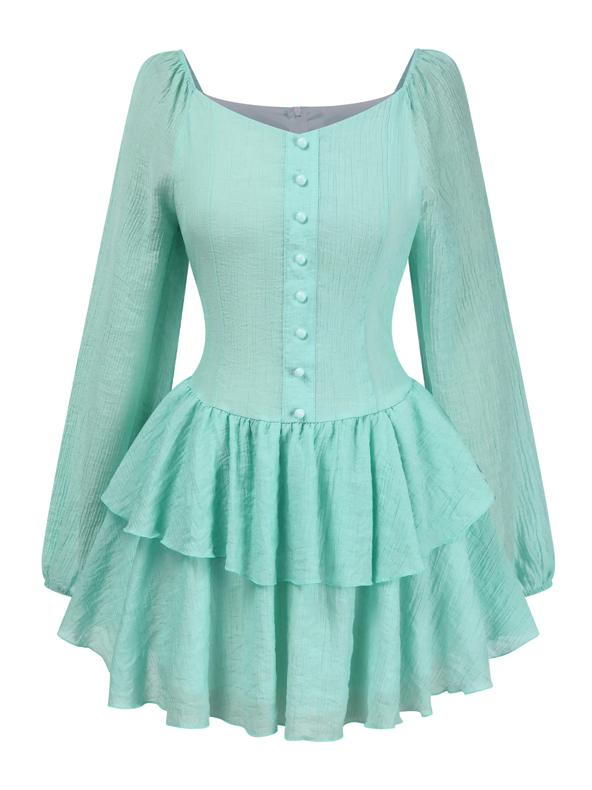 Light Blue 1960s Solid Layered Hem Chiffon Dress - Image 2