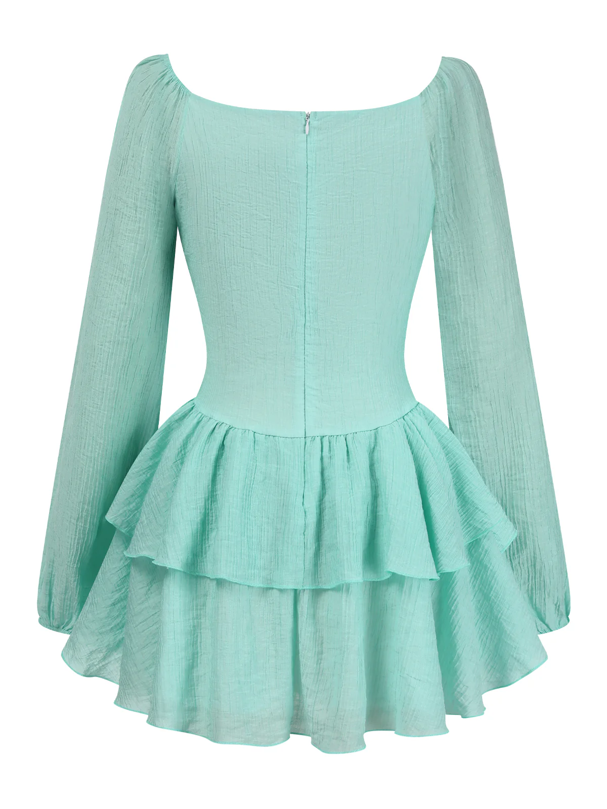 Light Blue 1960s Solid Layered Hem Chiffon Dress - Image 3