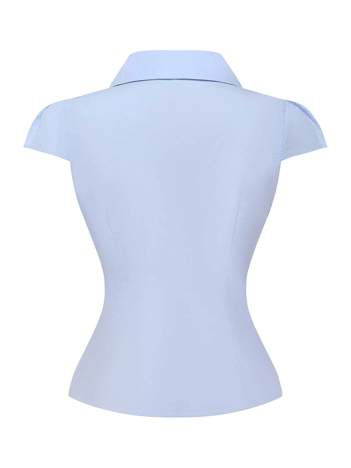 Light Blue 1970s Fitted Solid Blouse - Image 2