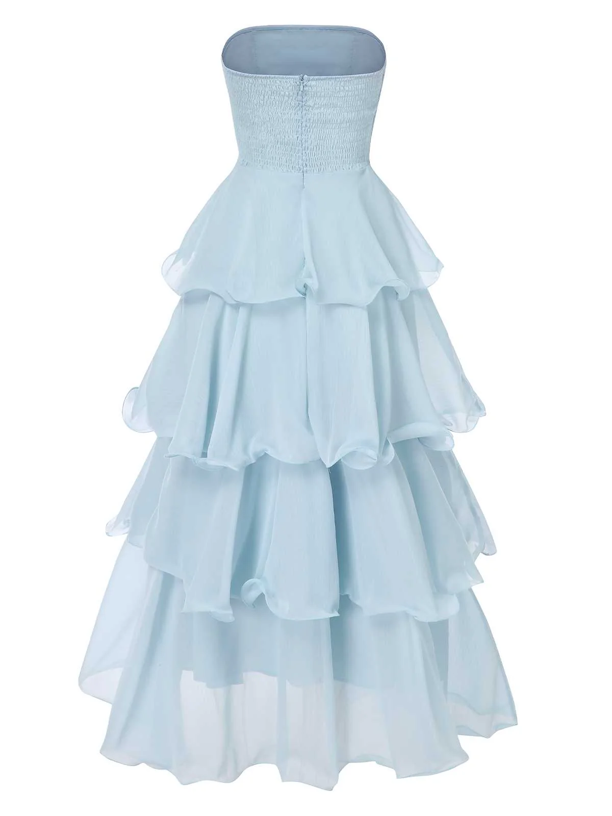 Light Blue 1970s Strapless Layered Ruffles Dress - Image 3