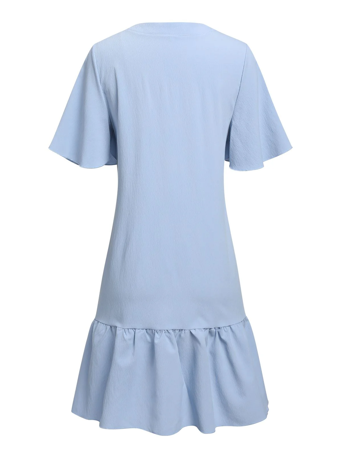 Light Blue 1970s V-Neck Ruffle Hem Dress - Image 2