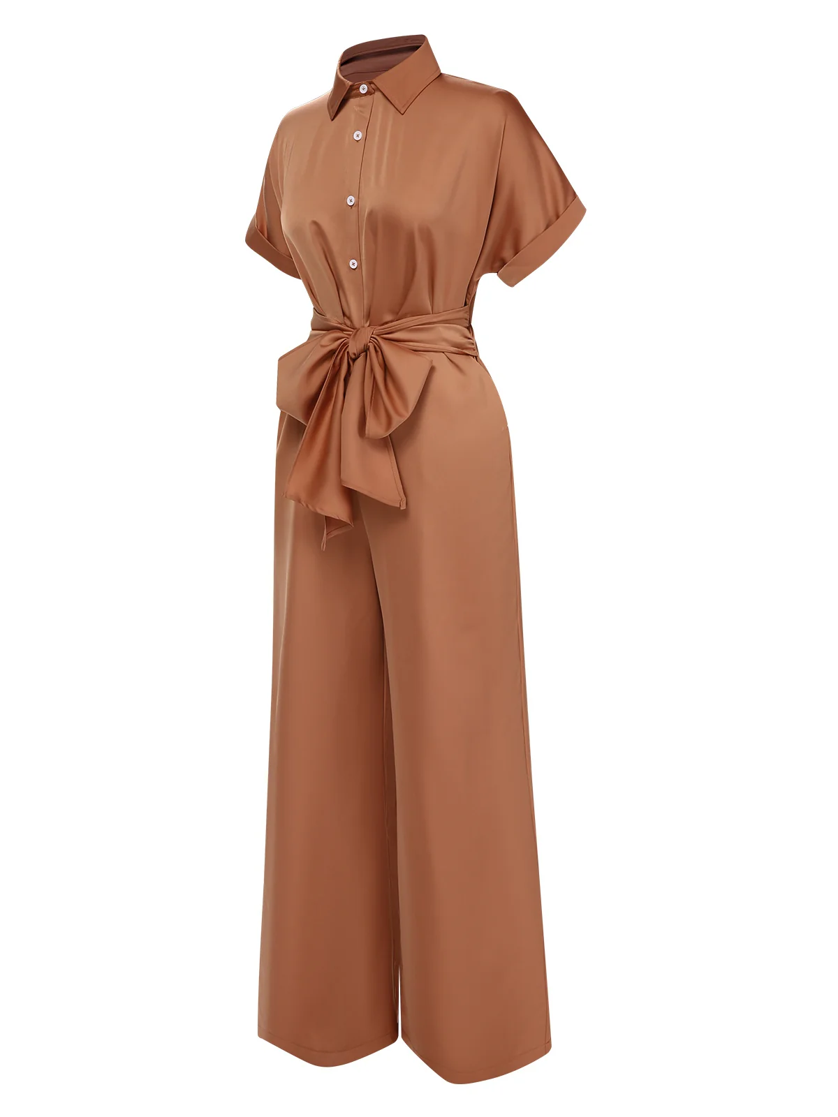 Light Brown 1930s Solid Belted Jumpsuit - Image 2