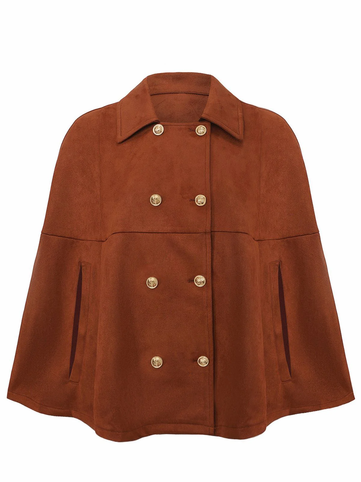 Light Brown 1940s Double-breasted Metal Button Suede Cape - Image 2