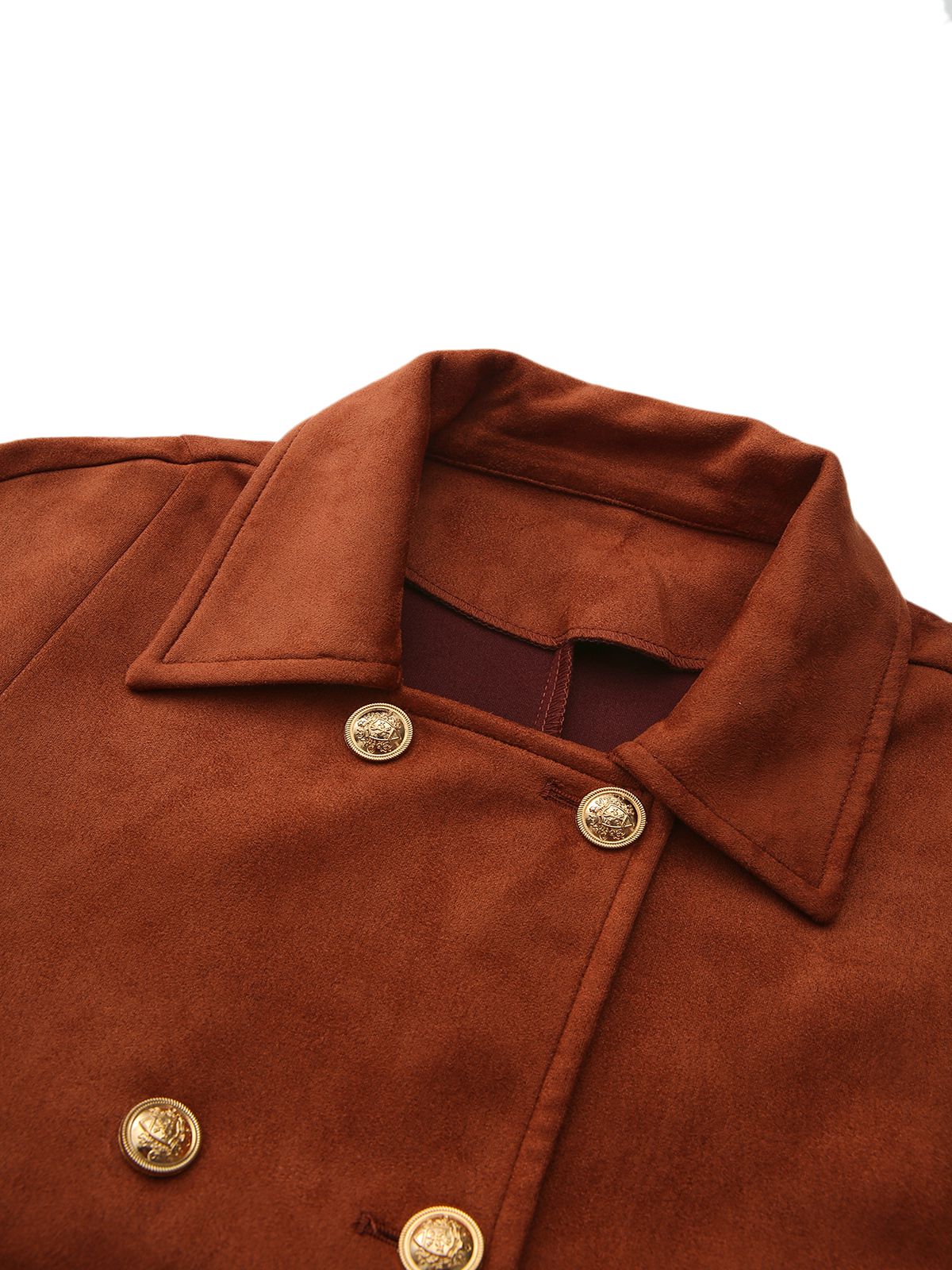 Light Brown 1940s Double-breasted Metal Button Suede Cape - Image 4
