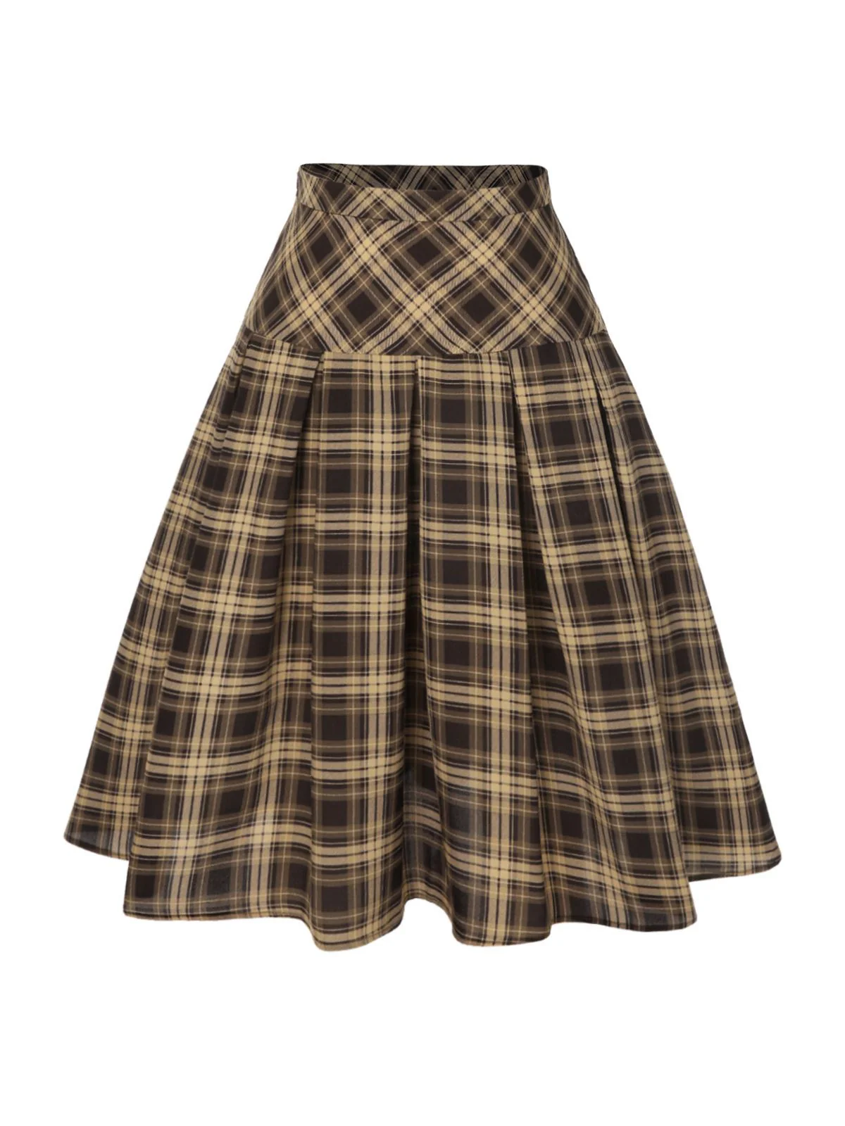 Light Brown 1950s Plaid Pleated Skirt - Image 2