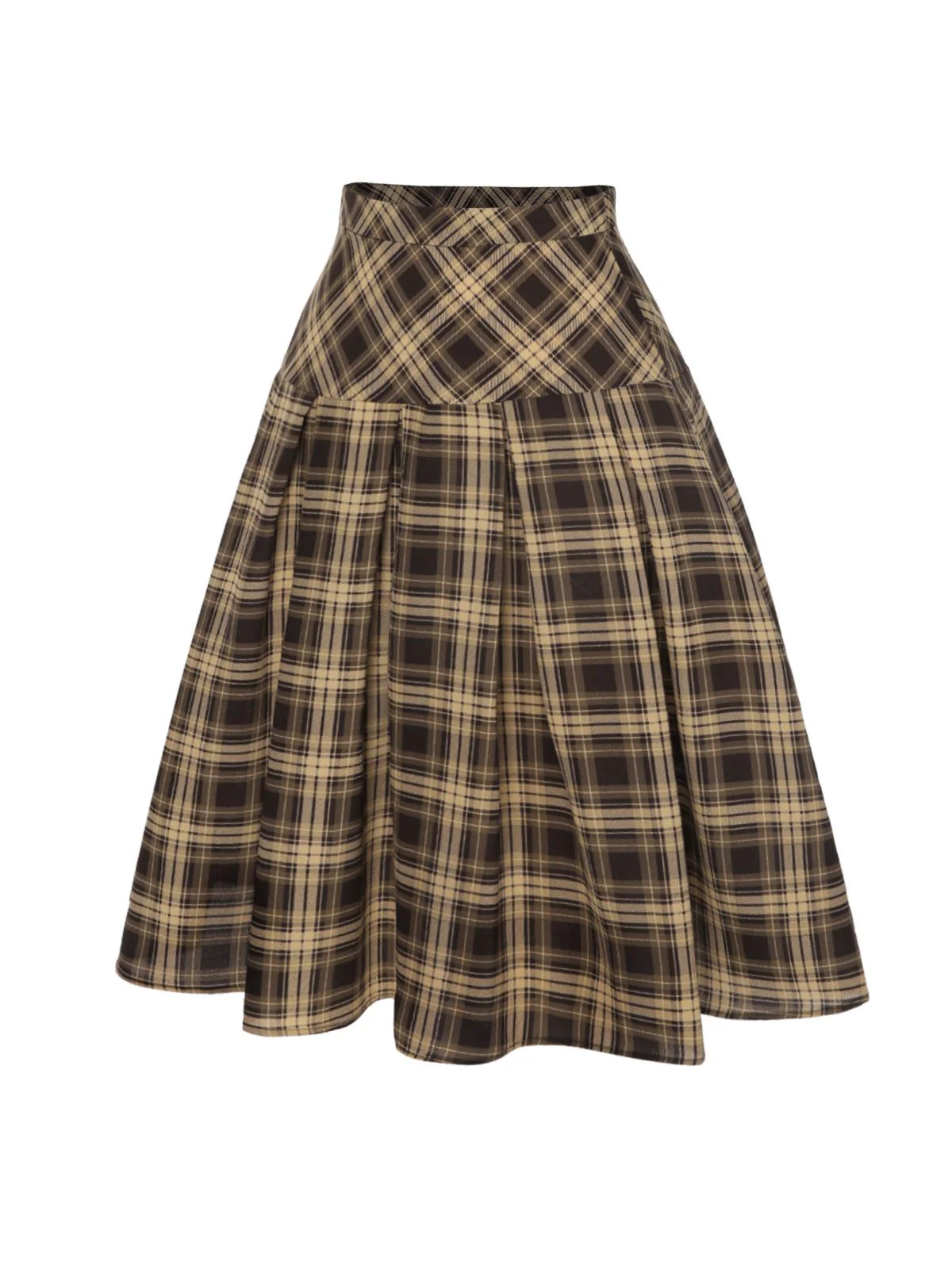 Light Brown 1950s Plaid Pleated Skirt - Image 3