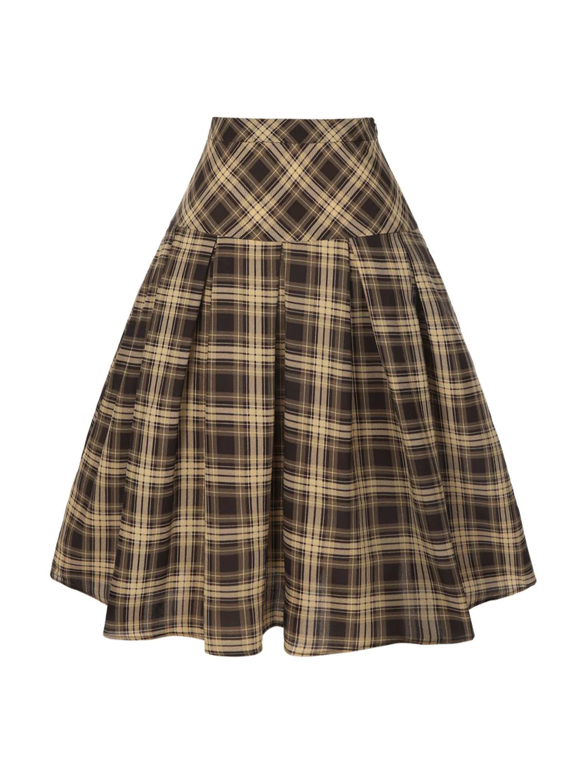 Light Brown 1950s Plaid Pleated Skirt - Image 4