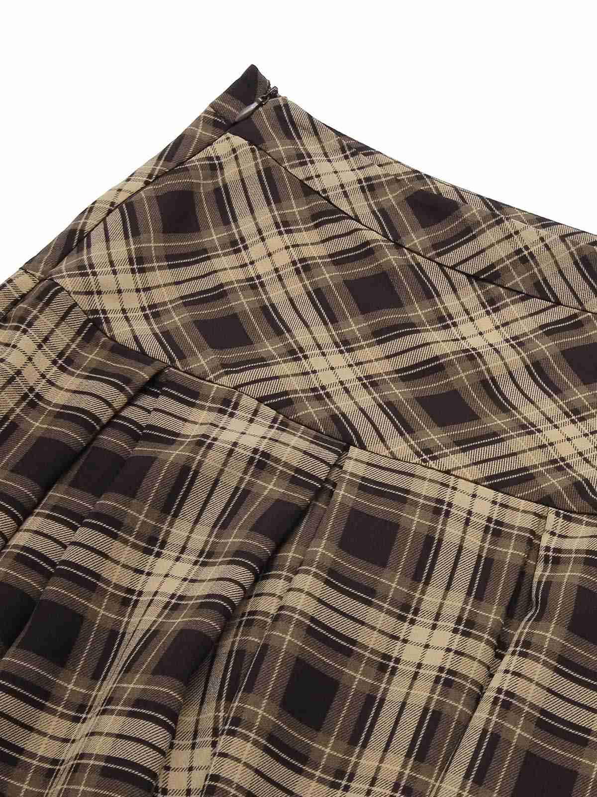 Light Brown 1950s Plaid Pleated Skirt - Image 5