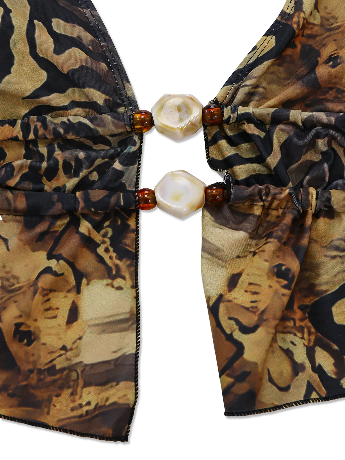 Light Brown 1960s Leopard Halter Tie-Front Ruffle Tankini Set - Image 4