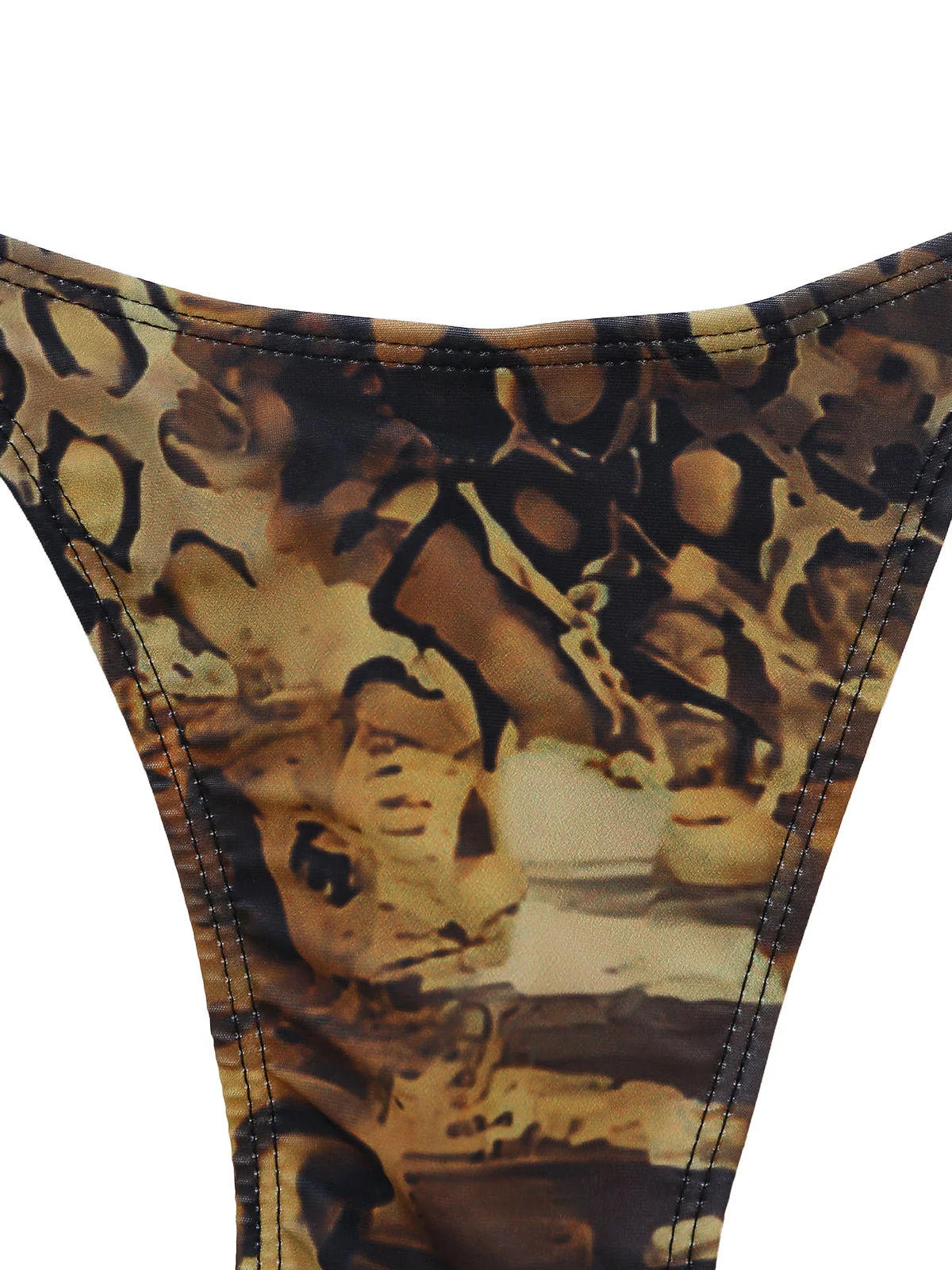 Light Brown 1960s Leopard Halter Tie-Front Ruffle Tankini Set - Image 6