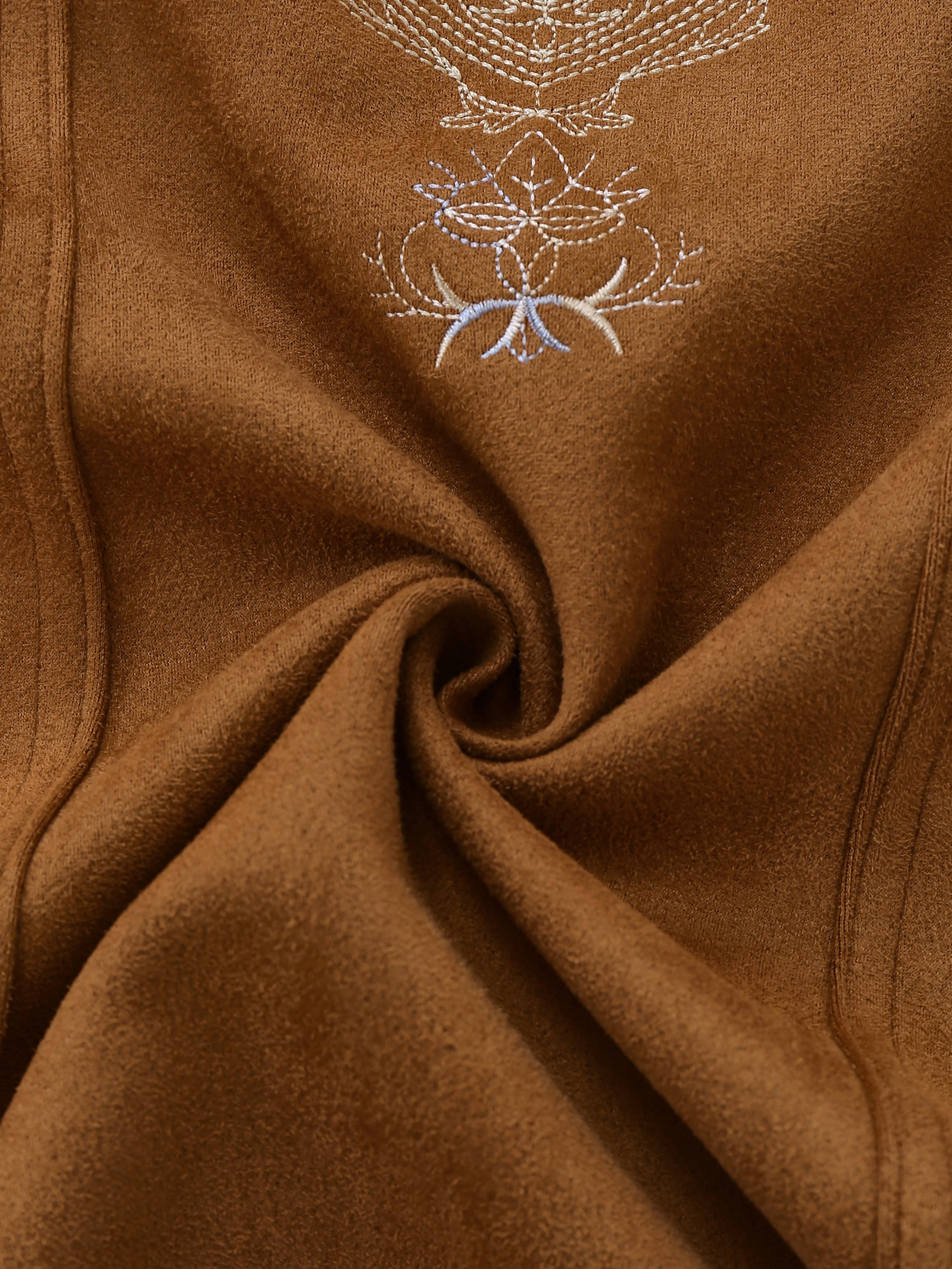 Light Brown 1960s V-Neck Embroidery Floral Dress - Image 7