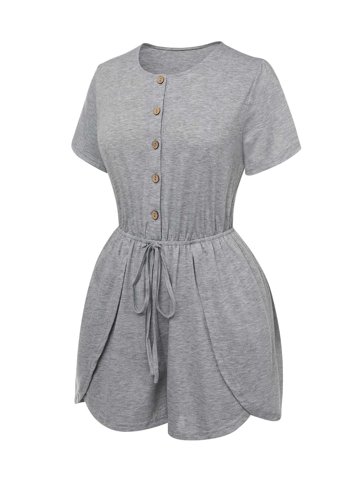 Light Gray 1950s Round Neck Solid Romper - Image 2